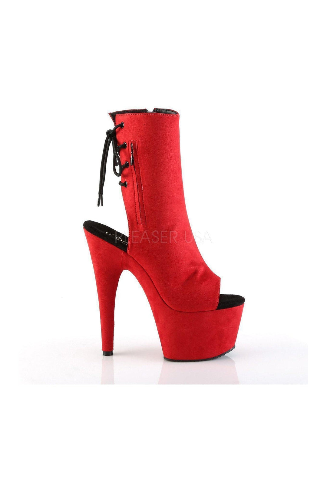 ADORE-1018FS Platform Boot | Red Faux Suede-Pleaser-SEXYSHOES.COM