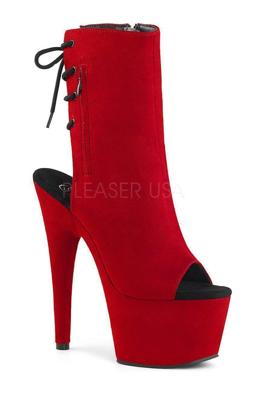 Pleaser ADORE-1018FS Platform Boot in Red Faux Leather from SexyShoes.com