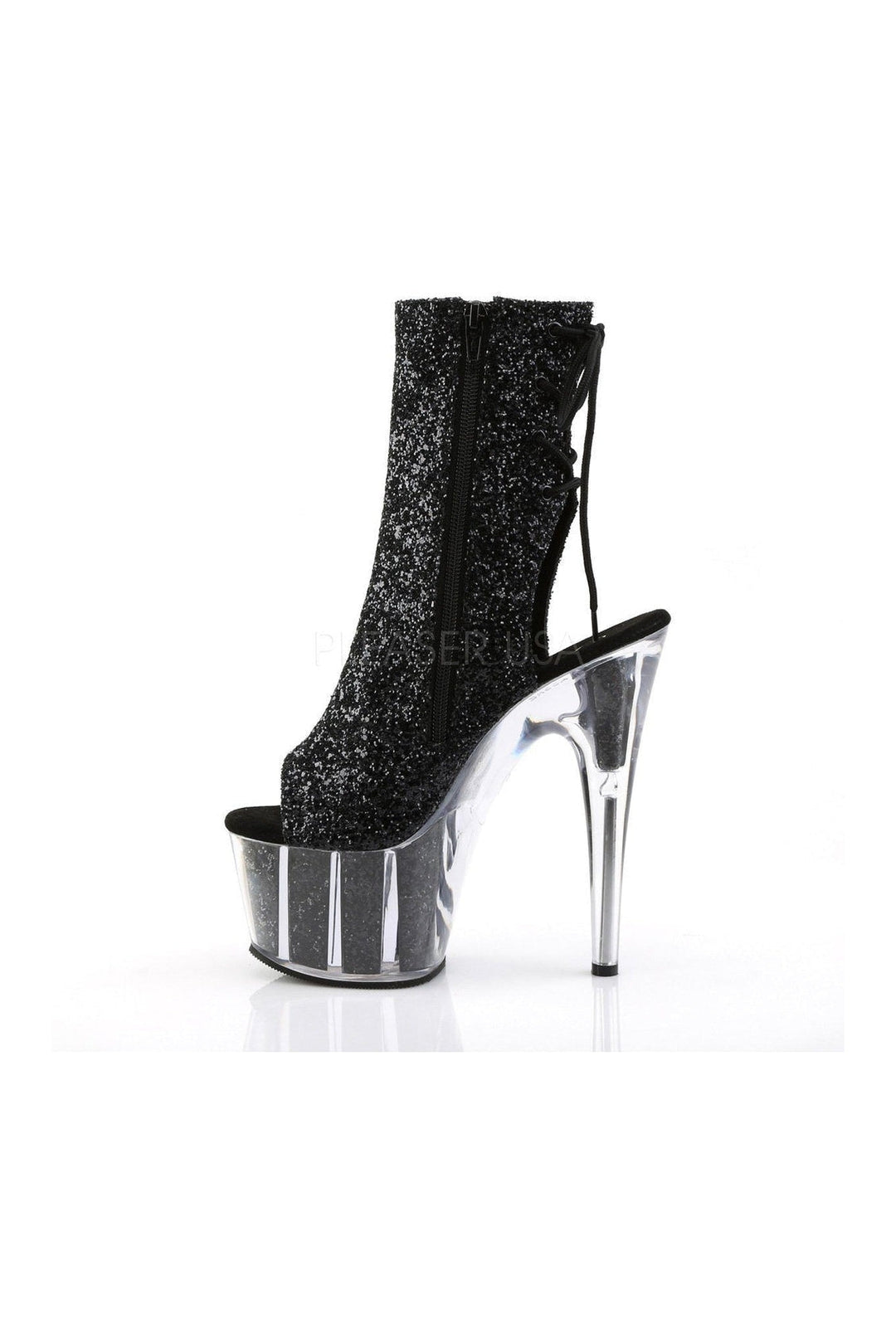 ADORE-1018G Platform Boot | Black Glitter-Pleaser-Ankle Boots-SEXYSHOES.COM