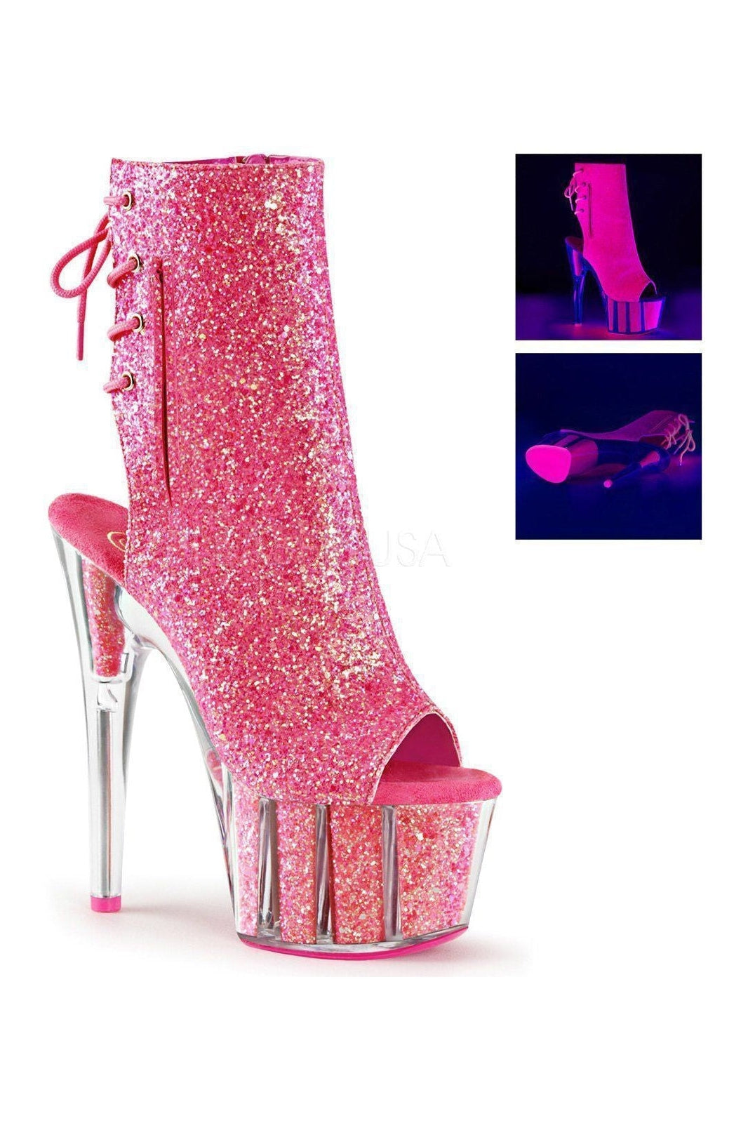 Pleaser ADORE-1018G Platform Boot in Neon Glitter from SexyShoes.com