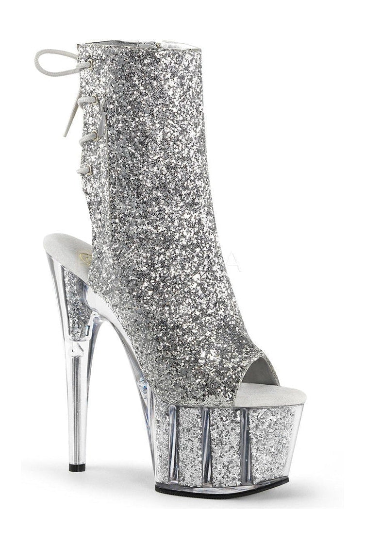 ADORE-1018G Platform Boot | Silver Glitter-Pleaser-Silver-Ankle Boots-SEXYSHOES.COM