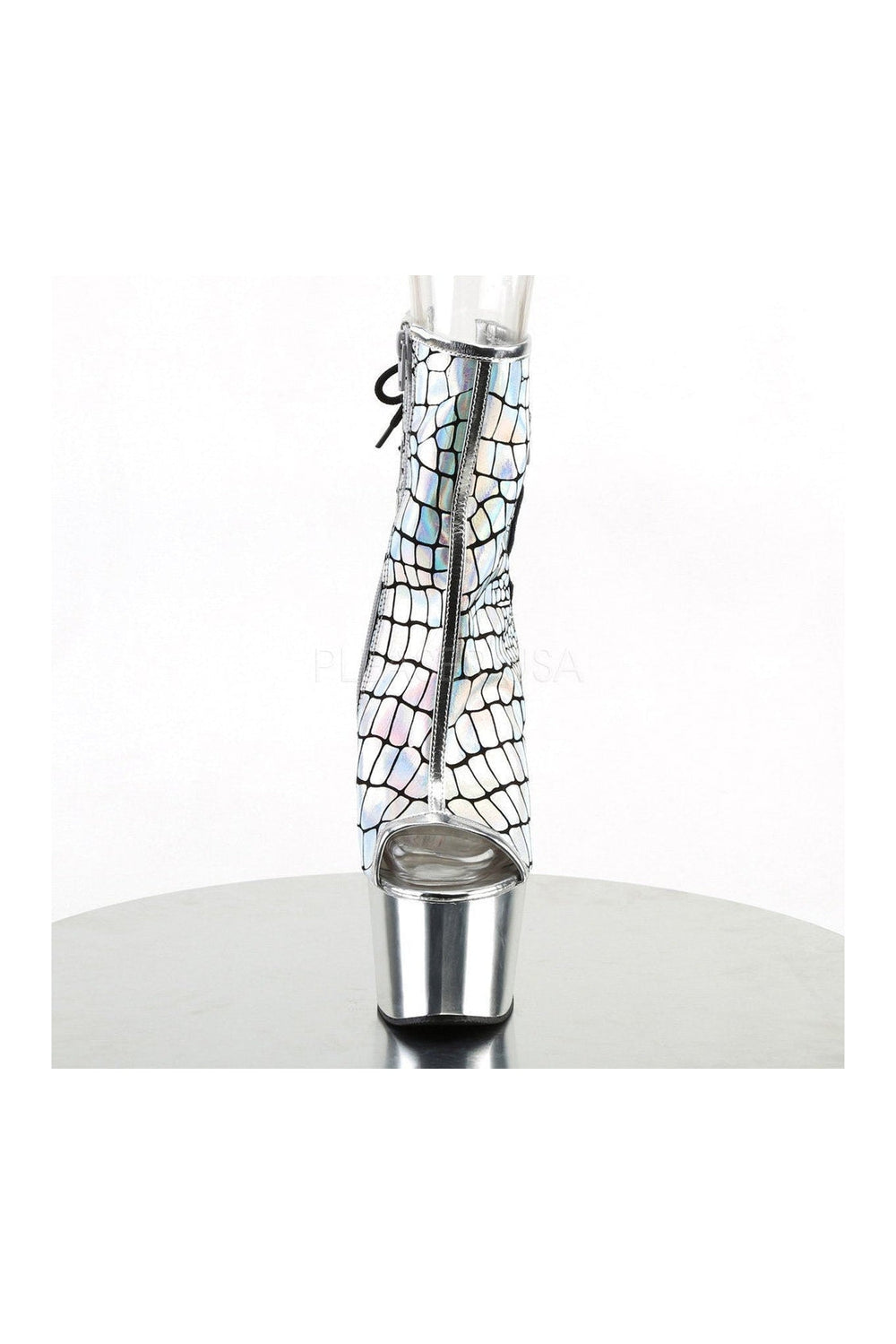 Pleaser ADORE-1018HG Platform Boot in Silver Faux Leather