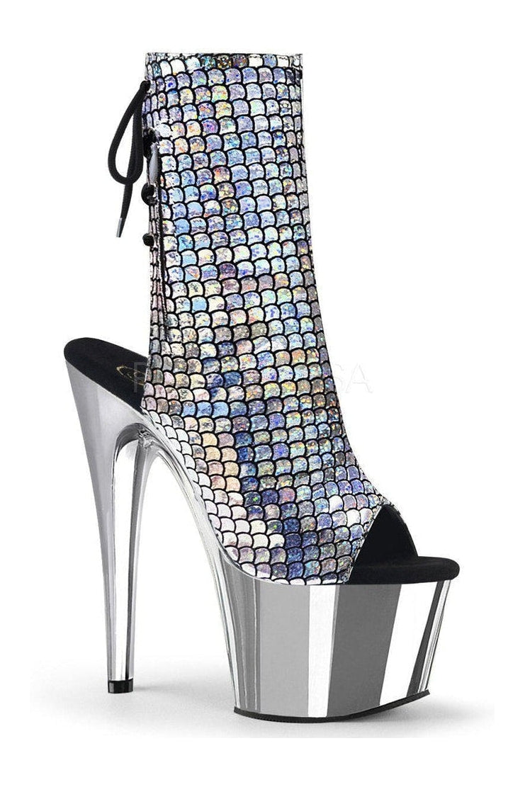 ADORE-1018MSC Platform Boot | Silver Faux Leather-Pleaser-SEXYSHOES.COM