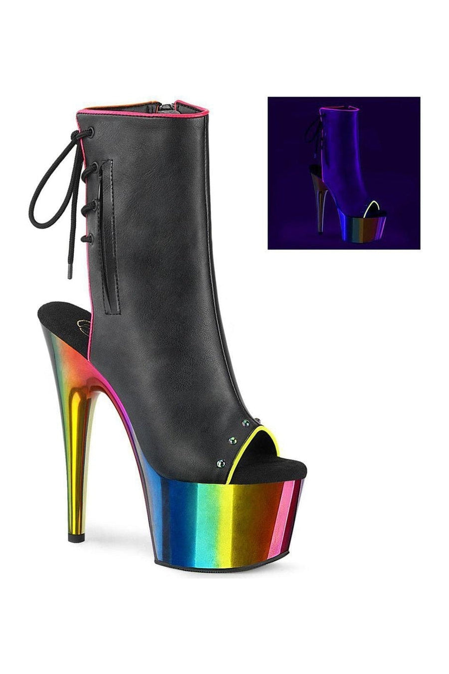 Pleaser ADORE-1018RC-02 Ankle Boot in Black Faux Leather