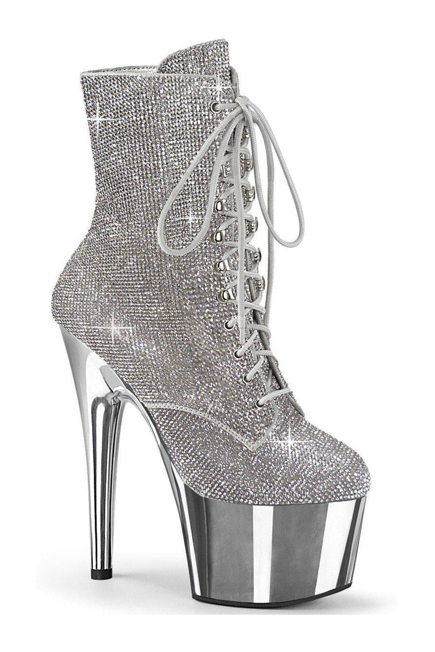 ADORE-1020CHRS Ankle Boot | Silver Faux Suede-Ankle Boots-Pleaser-Silver-6-Faux Suede-SEXYSHOES.COM