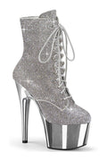 ADORE-1020CHRS Ankle Boot | Silver Faux Suede
