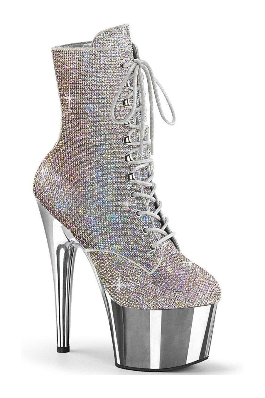 Pleaser ADORE-1020CHRS Ankle Boot in Silver Faux Suede from SexyShoes.com