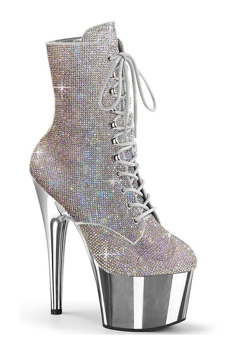 ADORE-1020CHRS Ankle Boot | Silver Faux Suede-Ankle Boots-Pleaser-Silver-5-Faux Suede-SEXYSHOES.COM