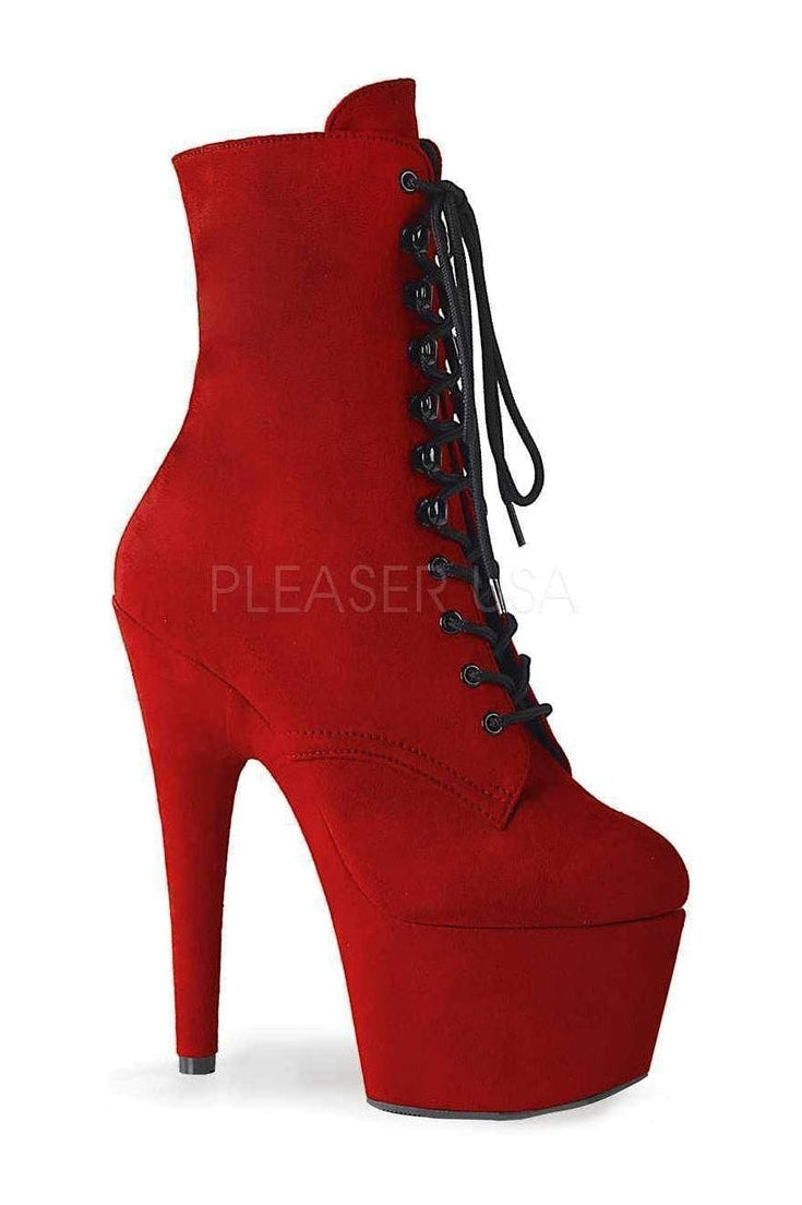 Pleaser ADORE-1020FS Platform Ankle Boot in Red Faux Leather from SexyShoes.com