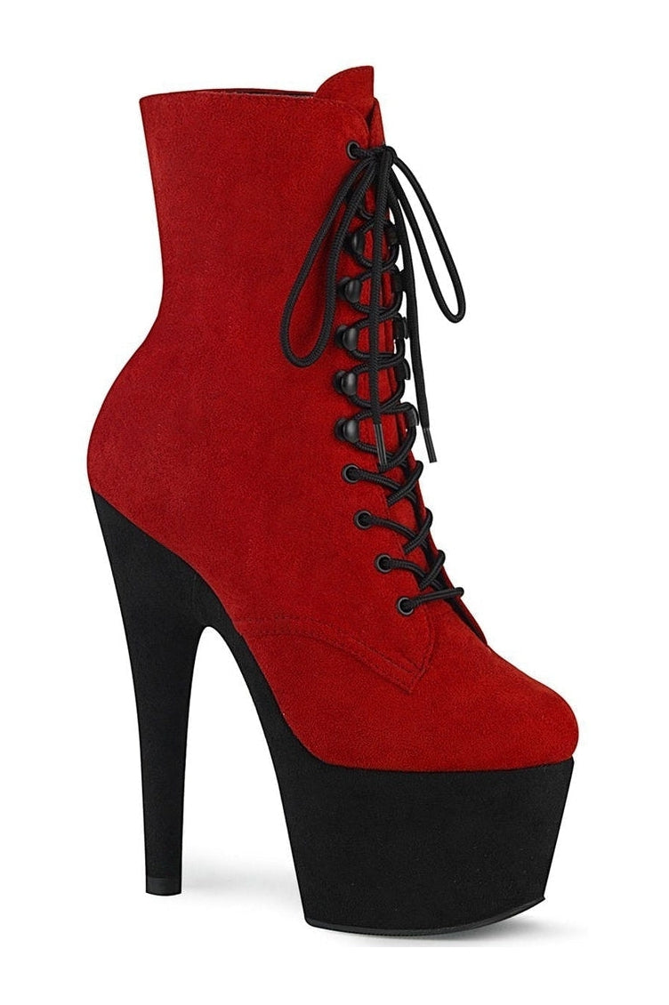 ADORE-1020FSTT Stripper Boot | Red Faux Suede-Ankle Boots-Pleaser-Red-5-Faux Suede-SEXYSHOES.COM