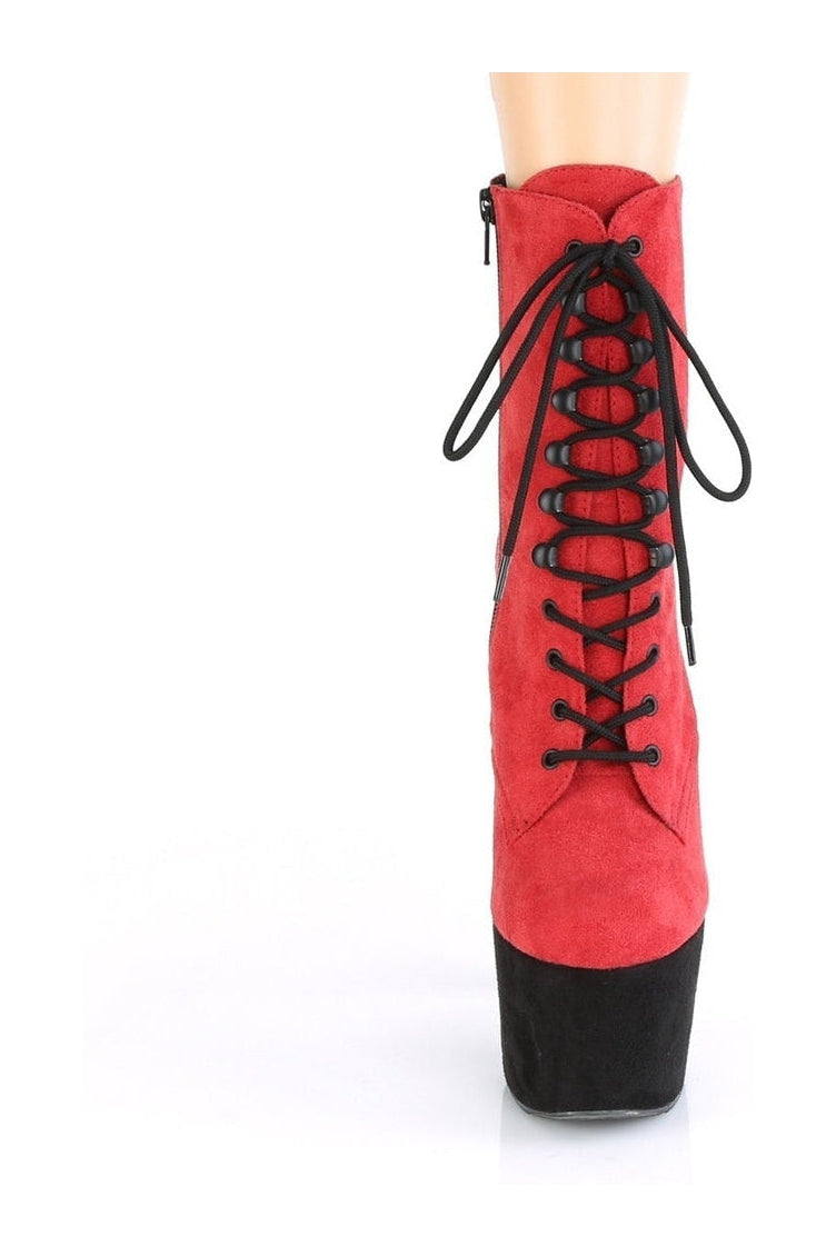 ADORE-1020FSTT Stripper Boot | Red Faux Suede-Ankle Boots-Pleaser-SEXYSHOES.COM