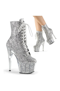 Pleaser ADORE-1020G Platform Boot in Silver Glitter from SexyShoes.com