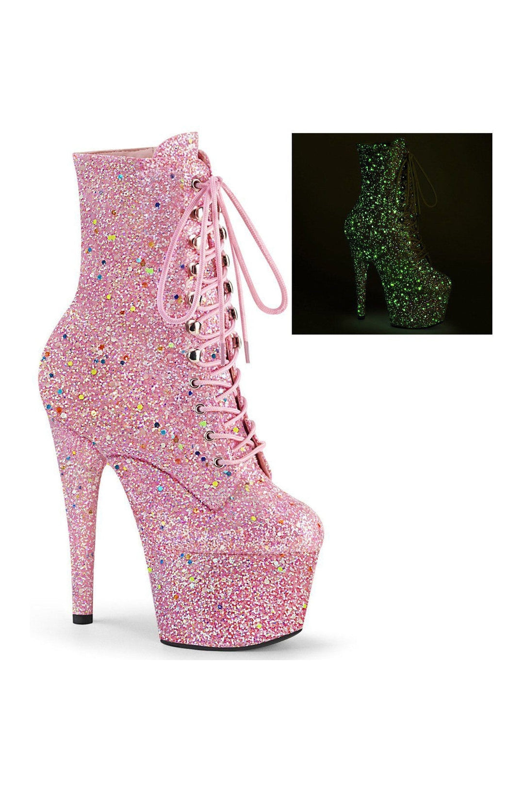 ADORE-1020GDLG Stripper Boot | Pink Glitter-Ankle Boots-Pleaser-Pink-5-Glitter-SEXYSHOES.COM