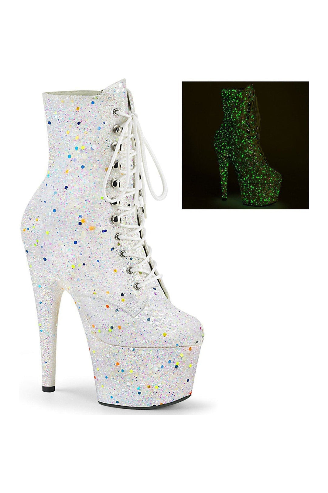 ADORE-1020GDLG Stripper Boot | White Glitter-Ankle Boots-Pleaser-White-10-Glitter-SEXYSHOES.COM