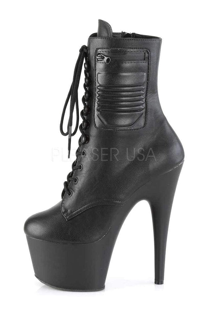 ADORE-1020PK Platform Ankle Boot | Black Faux Leather-Pleaser-SEXYSHOES.COM