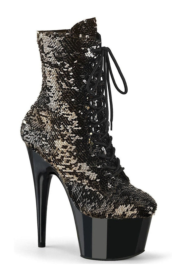 ADORE-1020SQ Stripper Boot | Black Sequins-Ankle Boots-Pleaser-Black-8-Sequins-SEXYSHOES.COM
