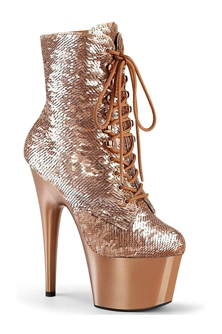 ADORE-1020SQ Stripper Boot | RoseGold Sequins-Ankle Boots-Pleaser-RoseGold-12-Sequins-SEXYSHOES.COM