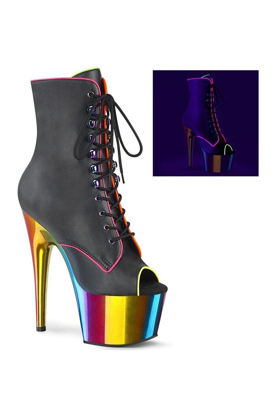 Pleaser ADORE-1021RC-02 Ankle Boot in Black Faux Leather from SexyShoes.com