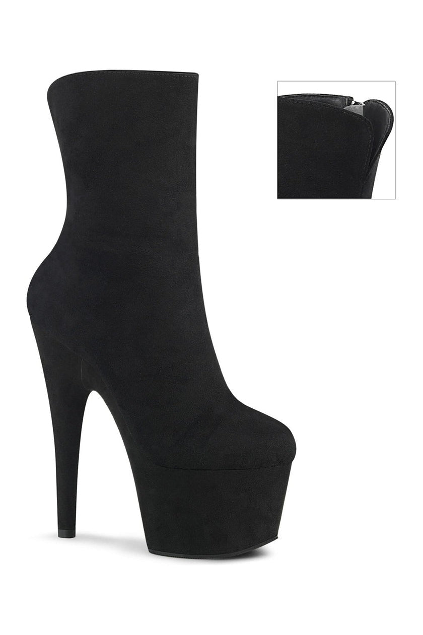 ADORE-1042 Exotic Ankle Boot | Black Faux Suede-Ankle Boots-Pleaser-Black-8-Faux Suede-SEXYSHOES.COM