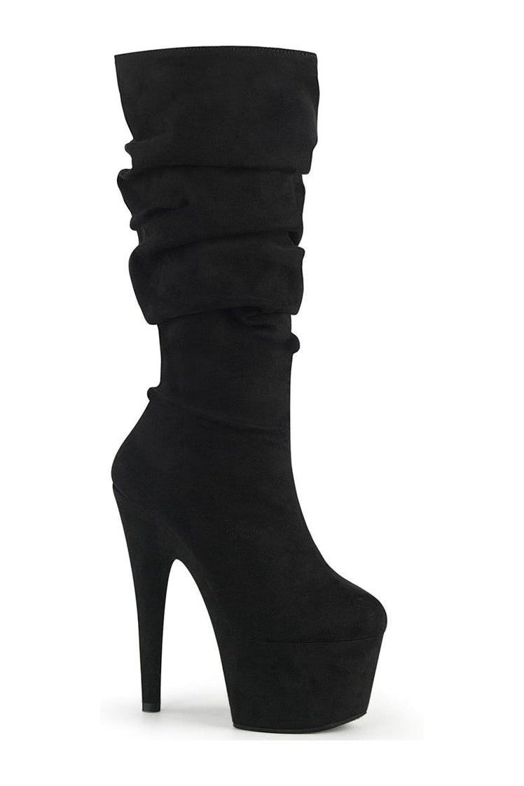 Pleaser ADORE-1061 Exotic Knee Boot in Black Faux Suede from SexyShoes.com