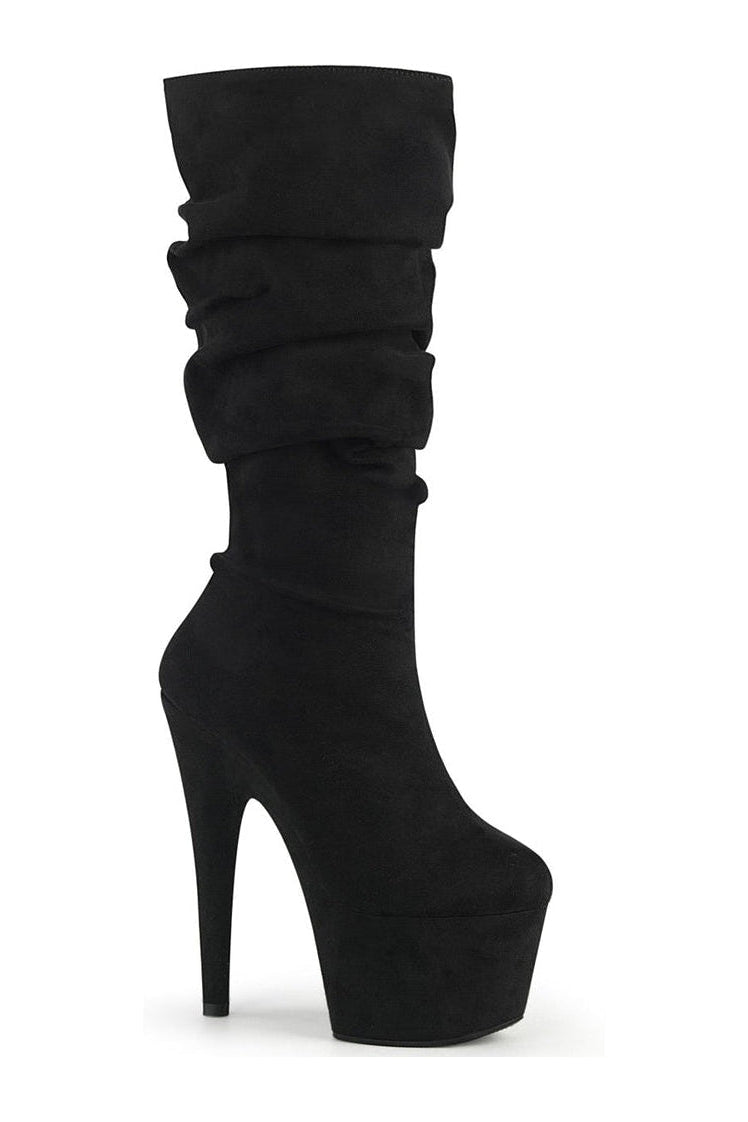 ADORE-1061 Exotic Knee Boot | Black Faux Suede-Knee Boots-Pleaser-Black-10-Faux Suede-SEXYSHOES.COM