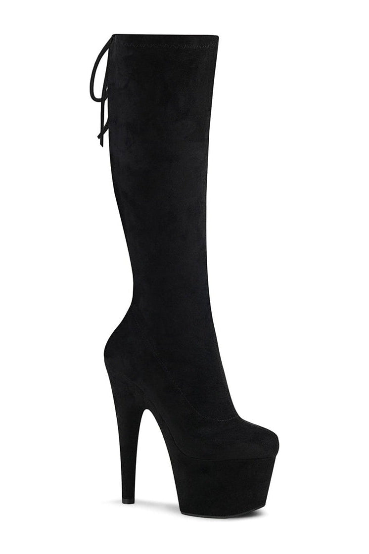 Pleaser ADORE-2008 Exotic Knee Boot in Black Faux Suede from SexyShoes.com