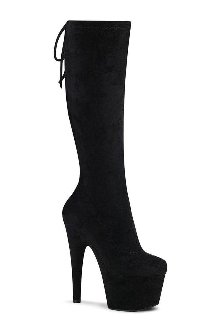 ADORE-2008 Exotic Knee Boot | Black Faux Suede-Knee Boots-Pleaser-Black-6-Faux Suede-SEXYSHOES.COM