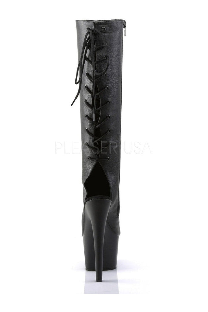 ADORE-2018 Platform Boot | Black Faux Leather-Pleaser-Knee Boots-SEXYSHOES.COM