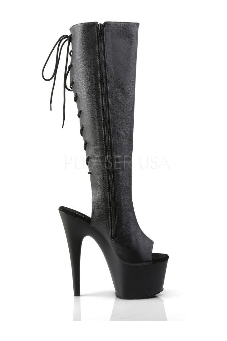 ADORE-2018 Platform Boot | Black Faux Leather-Pleaser-Knee Boots-SEXYSHOES.COM
