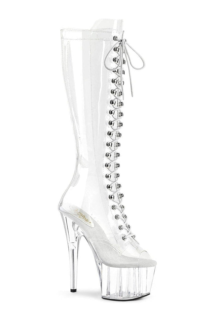 Pleaser ADORE-2021C Exotic Knee Boot in Clear Vinyl from SexyShoes.com