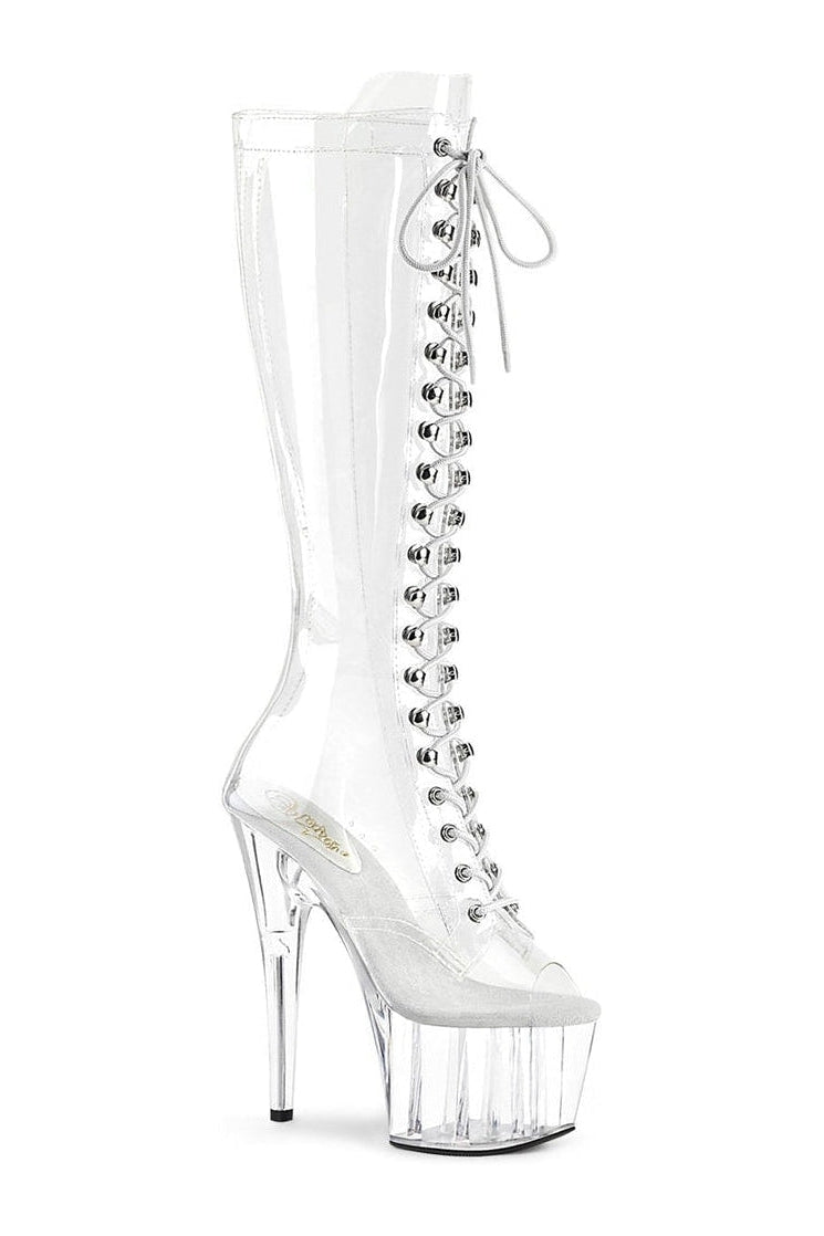 ADORE-2021C Exotic Knee Boot | Clear Vinyl-Knee Boots-Pleaser-Clear-10-Vinyl-SEXYSHOES.COM