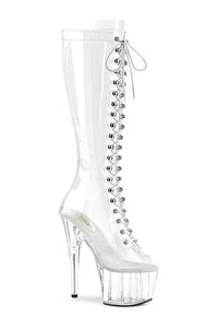Pleaser ADORE-2021C Exotic Knee Boot in Clear Vinyl from SexyShoes.com