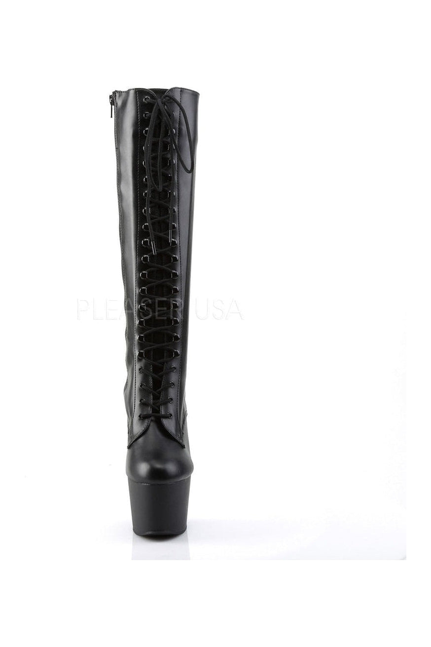 ADORE-2023 Platform Boot | Black Faux Leather-Pleaser-Knee Boots-SEXYSHOES.COM