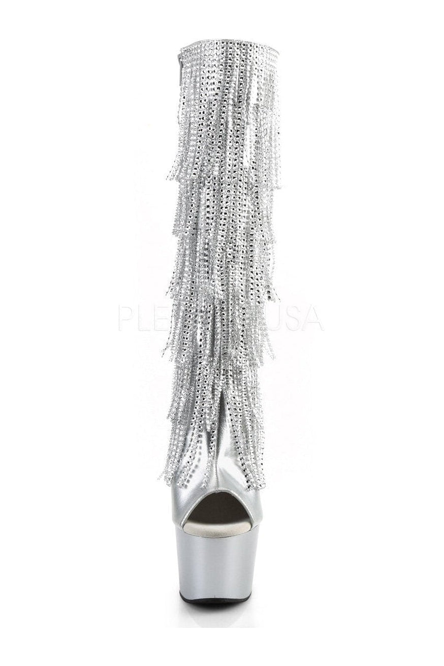 ADORE-2024RSF Platform Boot | Silver Faux Leather-Pleaser-Knee Boots-SEXYSHOES.COM