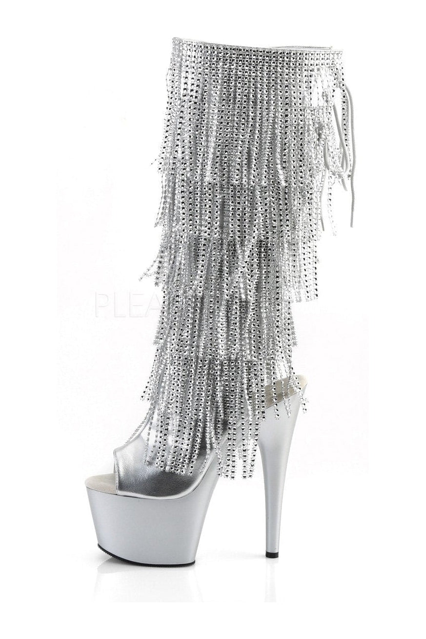 ADORE-2024RSF Platform Boot | Silver Faux Leather-Pleaser-Knee Boots-SEXYSHOES.COM