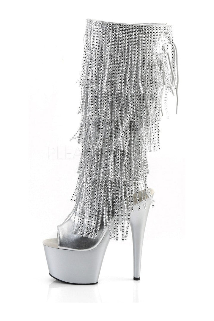 ADORE-2024RSF Platform Boot | Silver Faux Leather-Pleaser-Knee Boots-SEXYSHOES.COM