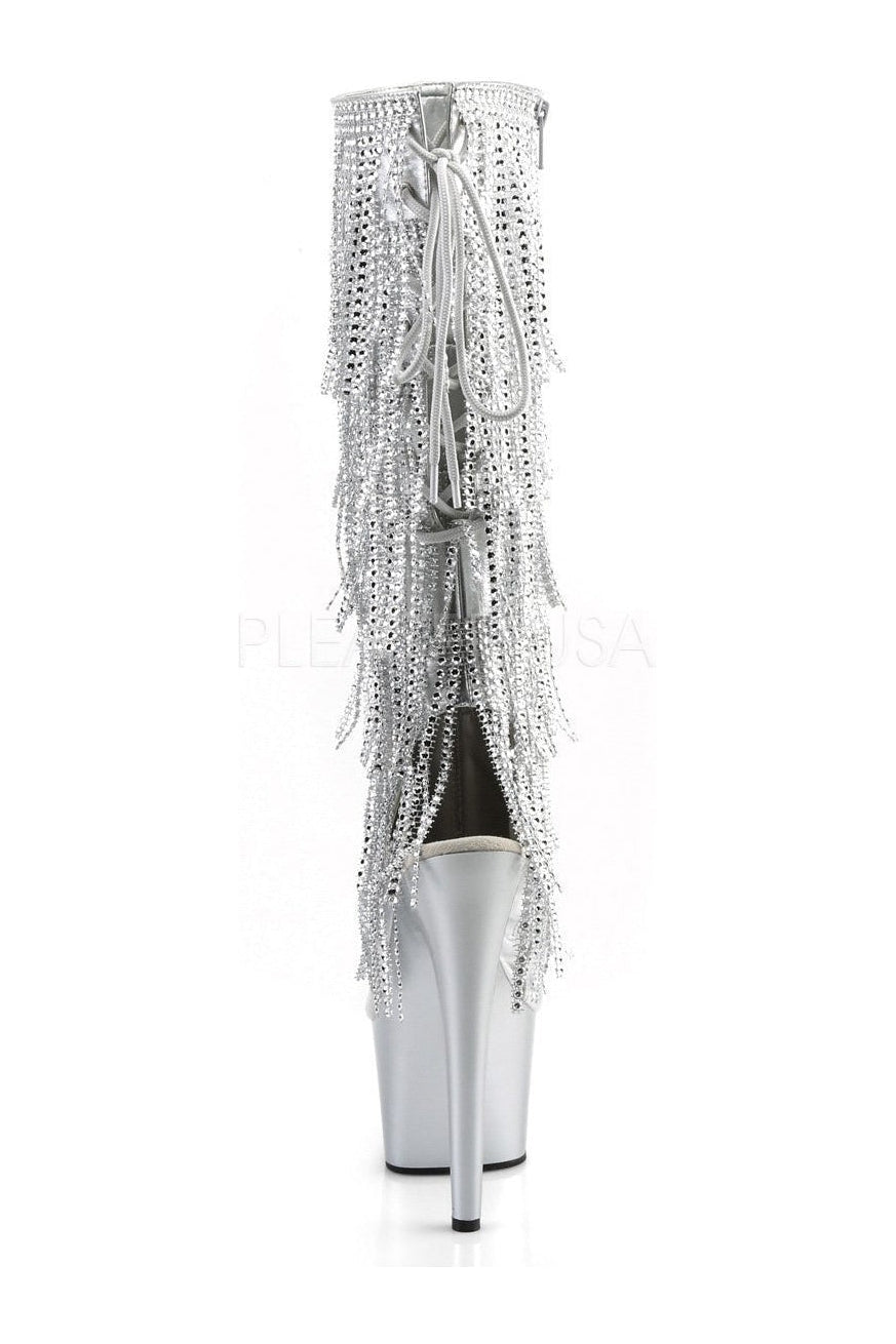 ADORE-2024RSF Platform Boot | Silver Faux Leather-Pleaser-Knee Boots-SEXYSHOES.COM