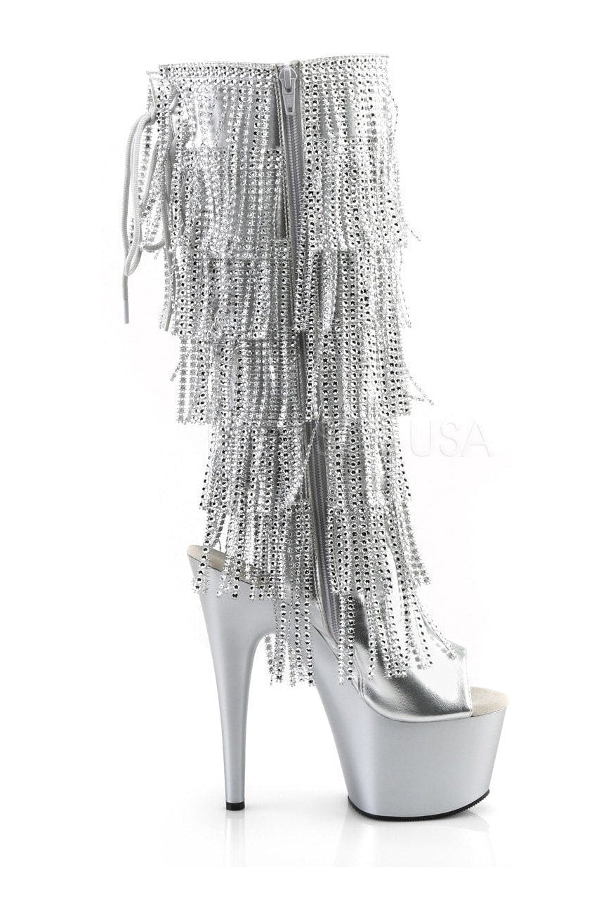 ADORE-2024RSF Platform Boot | Silver Faux Leather-Pleaser-Knee Boots-SEXYSHOES.COM