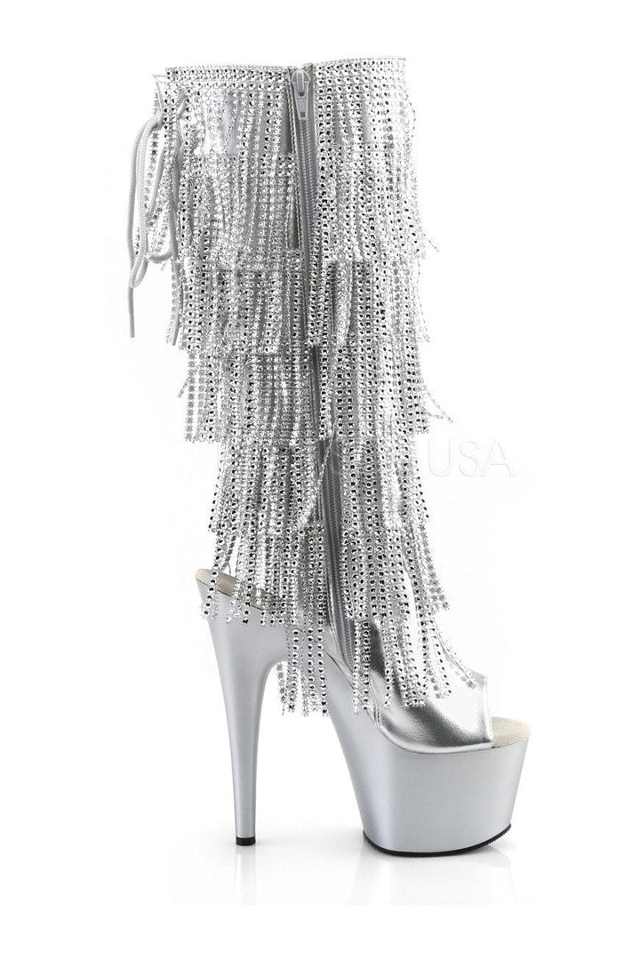 ADORE-2024RSF Platform Boot | Silver Faux Leather-Pleaser-Knee Boots-SEXYSHOES.COM