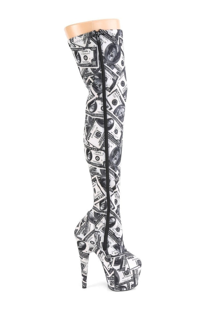 ADORE-3000DP Stripper Boot | White Fabric-Thigh Boots-Pleaser-SEXYSHOES.COM
