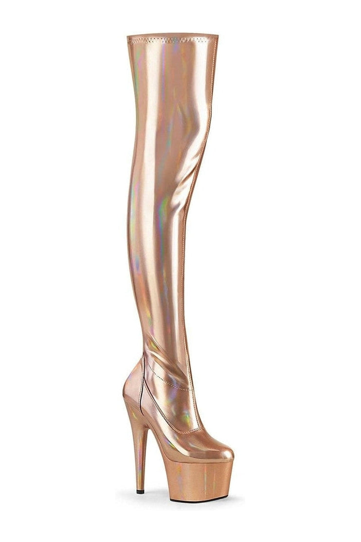 ADORE-3000HWR Stripper Boot | RoseGold Patent-Thigh Boots-Pleaser-RoseGold-6-Patent-SEXYSHOES.COM