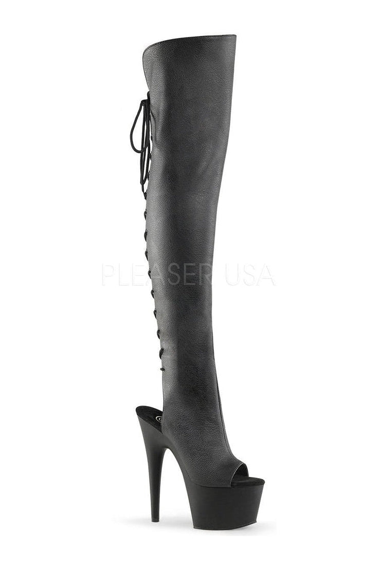 Pleaser ADORE-3019 Platform Boot in Black Faux Leather from SexyShoes.com