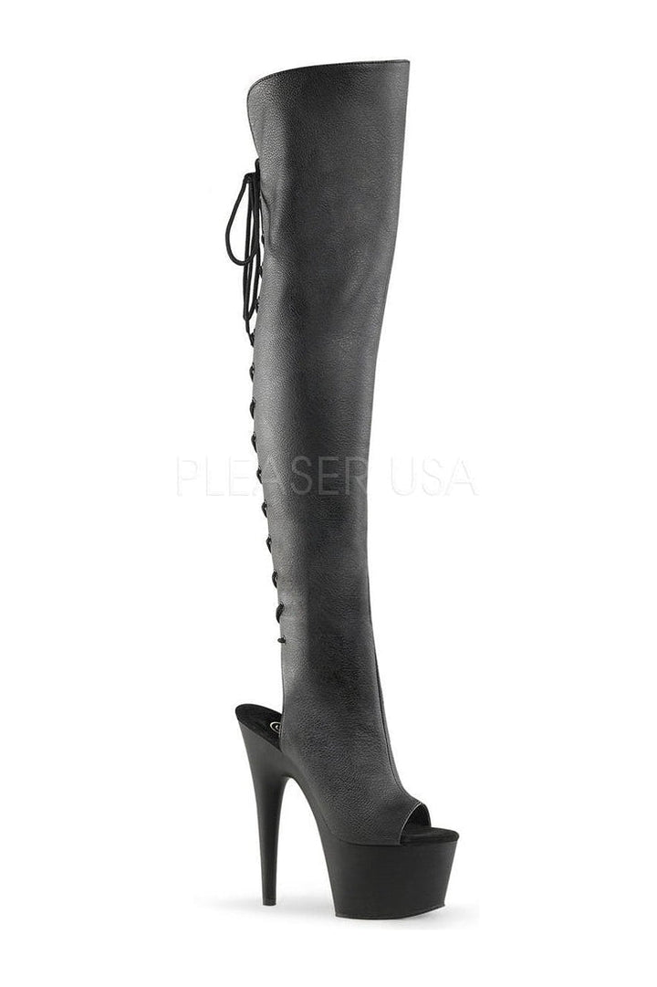 ADORE-3019 Platform Boot | Black Faux Leather-Pleaser-Black-Thigh Boots-SEXYSHOES.COM