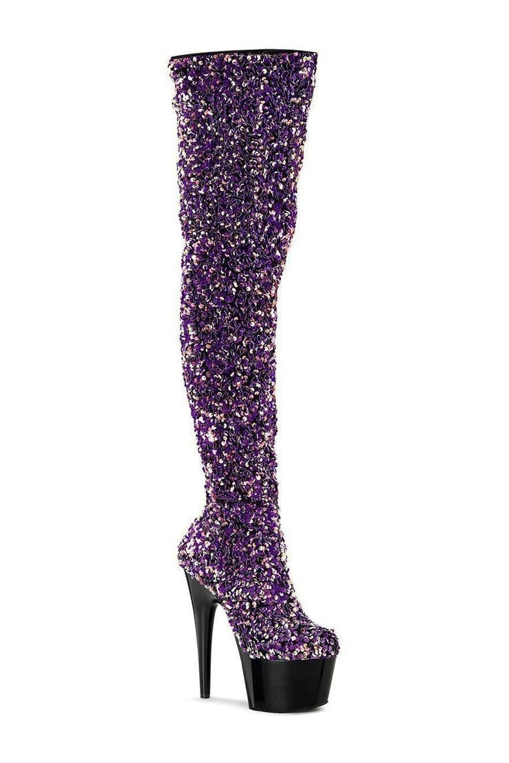 ADORE-3020 Thigh Boot | Purple Sequins-Thigh Boots-Pleaser-Purple-7-Sequins-SEXYSHOES.COM