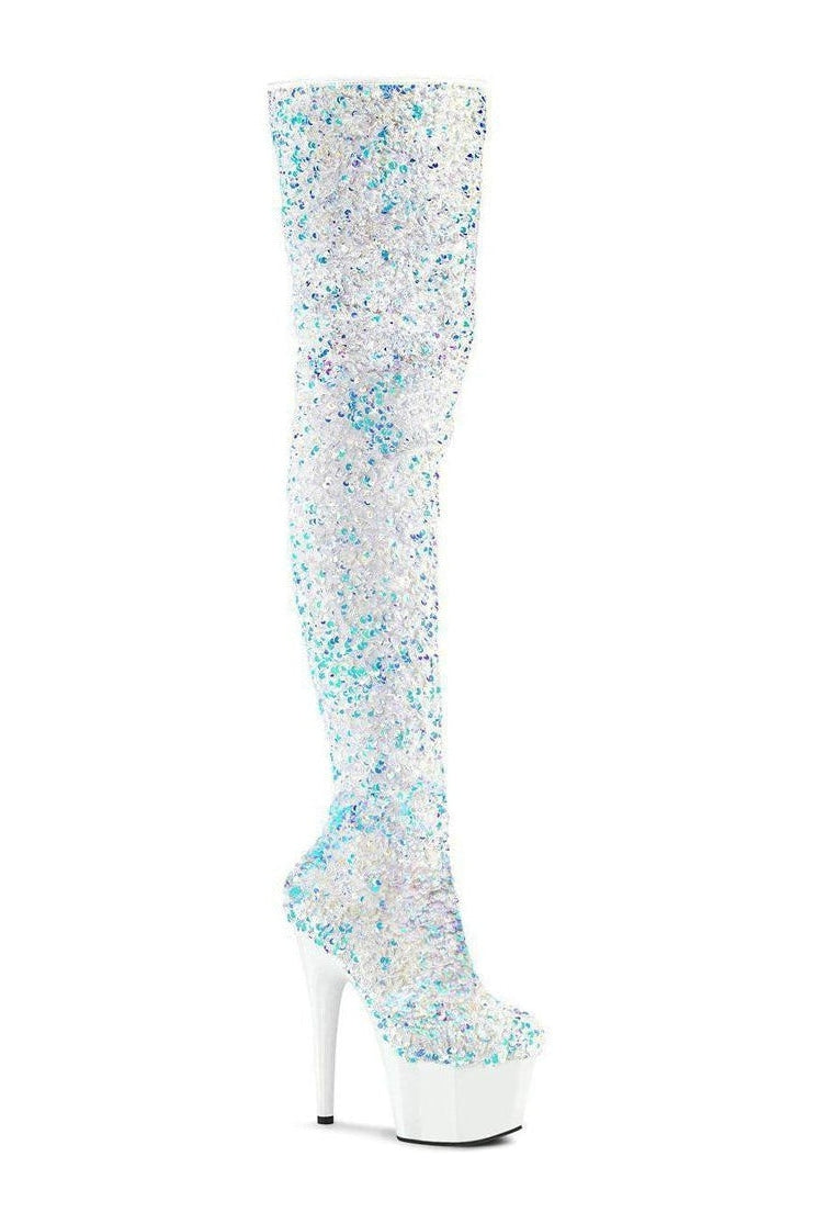ADORE-3020 Thigh Boot | White Sequins-Thigh Boots-Pleaser-White-7-Sequins-SEXYSHOES.COM