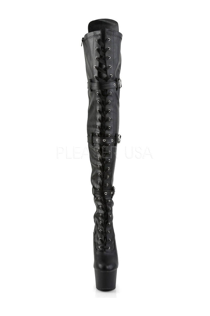ADORE-3028 Platform Boot | Black Faux Leather-Pleaser-Thigh Boots-SEXYSHOES.COM