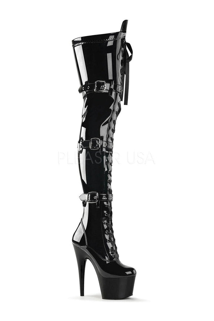Pleaser Black Thigh Boots Platform Stripper Shoes | Buy at Sexyshoes.com