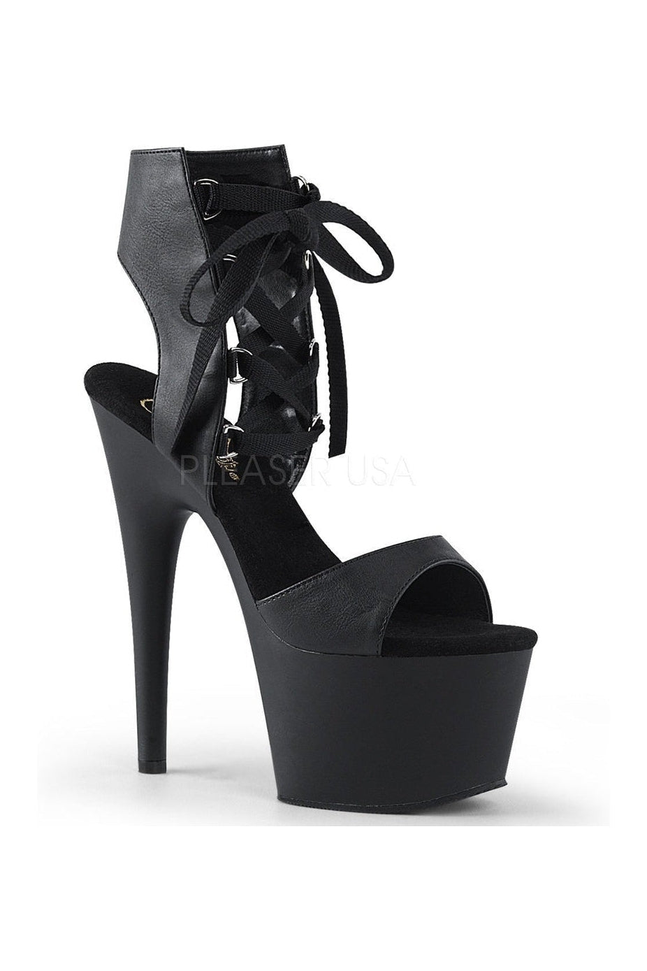 ADORE-700-14 Platform Sandal | Black Faux Leather-Pleaser-Black-Sandals-SEXYSHOES.COM
