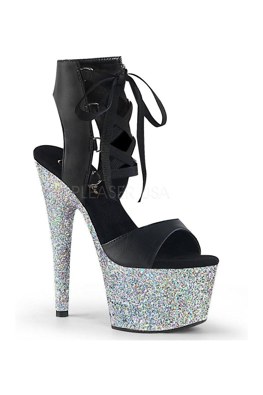 Pleaser ADORE-700-14LG Platform Sandal in Black Faux Leather from SexyShoes.com