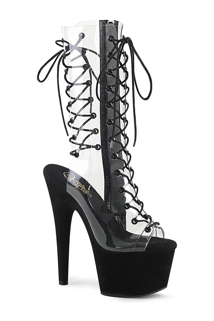 ADORE-700-60FS Stripper Boot | Clear Vinyl-Knee Boots-Pleaser-Clear-11-Vinyl-SEXYSHOES.COM